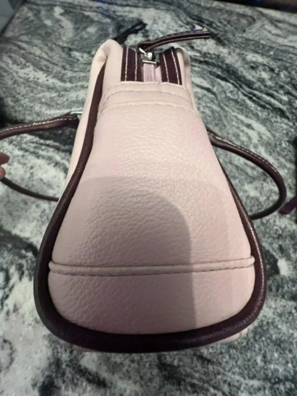 PERRY‎ ELLIS pink leather satchel handbag brown leather trim